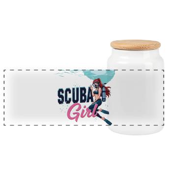 Scuba Girl Diver Design - Panoramic Cookie Jar with Wooden Lid - white - Front