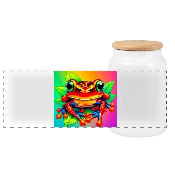 frog - Panoramic Cookie Jar with Wooden Lid - white - Front