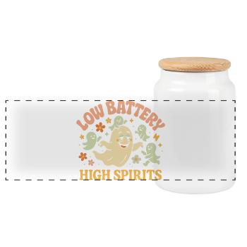 Low Battery High Spirits parents Ghost Funny - Panoramic Cookie Jar with Wooden Lid - white - Front