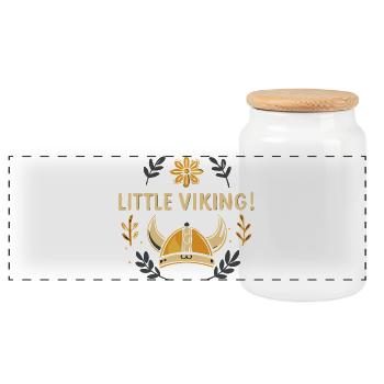 Kleiner Wikinger Gekrönte Illustration - Panorama Keksdose mit Holzdeckel - Weiß - Vorne