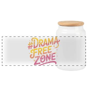 Drama Free Zone Colorful Glittering Fun Font - Panoramic Cookie Jar with Wooden Lid - white - Front
