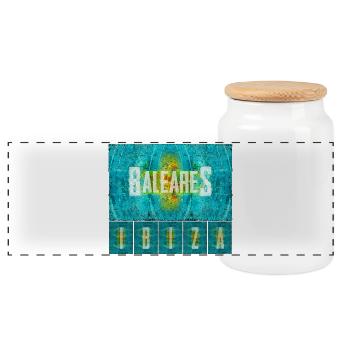 Balearic Islands Vibe Print - Panoramic Cookie Jar with Wooden Lid - white - Front