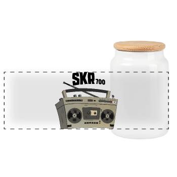 Vintage Boombox Cartoon SKR700 Cassette Recorder - Panoramic Cookie Jar with Wooden Lid - white - Front