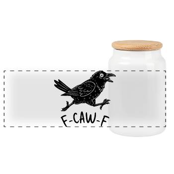 F-CAW-F Krähe - Panorama Keksdose mit Holzdeckel - Weiß - Vorne