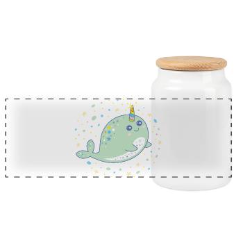 Süßer Narwal Wal Einhorn Kawaii Pastellfarben - Panorama Keksdose mit Holzdeckel - Weiß - Vorne