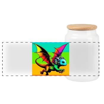 dragon - Panoramic Cookie Jar with Wooden Lid - white - Front