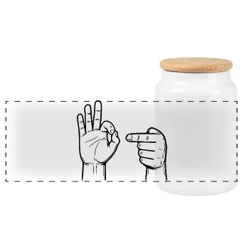 Sex Handzeichen - Sex hand sign - Panorama Keksdose mit Holzdeckel - Weiß - Vorne