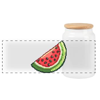 Pixel Watermelon Slice - Panoramic Cookie Jar with Wooden Lid - white - Front