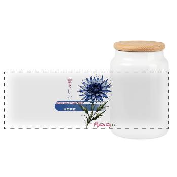 Blaue Blüte Hoffnung - Panorama Keksdose mit Holzdeckel - Weiß - Vorne