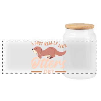 Sea Otter Like Otter Cute - Panoramic Cookie Jar with Wooden Lid - white - Front