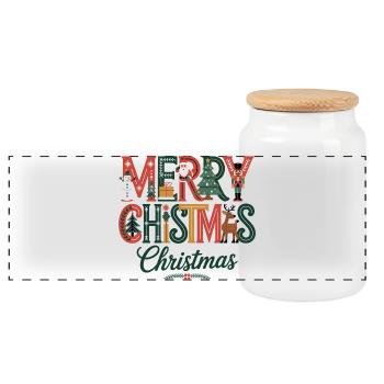 Merry Christmas Festive Christmas Design with Santa - Panoramic Cookie Jar with Wooden Lid - white - Front