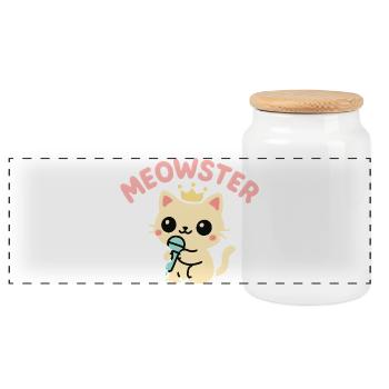 Miauster Gekröntes Mikro-Maskottchen - Panorama Keksdose mit Holzdeckel - Weiß - Vorne