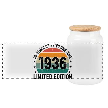 90 Years Of Being Awesome 1936 Limited Edition - Panoramic Cookie Jar with Wooden Lid - white - Front