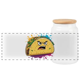 Wütender Taco Cartoon Splash - Panorama Keksdose mit Holzdeckel - Weiß - Vorne