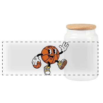 Funny Basketball Cartoon Basketball - Panoramic Cookie Jar with Wooden Lid - white - Front