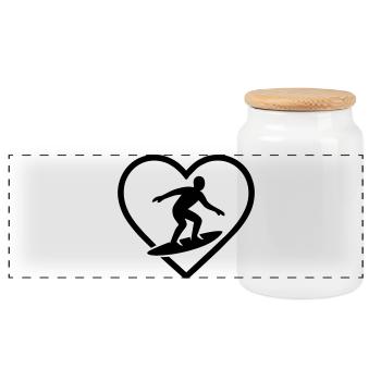 Surfing Heart - Panoramic Cookie Jar with Wooden Lid - white - Front