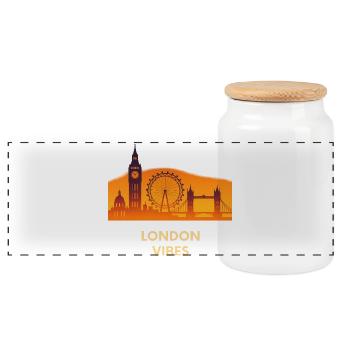 London Vibes Skyline Silhouette City - Panoramic Cookie Jar with Wooden Lid - white - Front