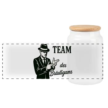 Team des Bräutigams Logo Tee - Panorama Keksdose mit Holzdeckel - Weiß - Vorne