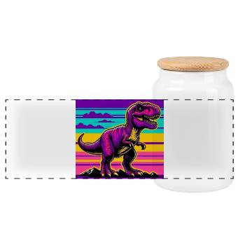dinosaure - Boîte à biscuits avec couvercle en bois - blanc - Devant