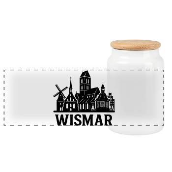 wismar ostsee - Panorama Keksdose mit Holzdeckel - Weiß - Vorne