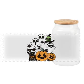 Halloween Party Figuren - Panorama Keksdose mit Holzdeckel - Weiß - Vorne
