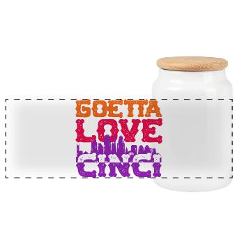 Goetta Love Cinci Sausage - Panoramic Cookie Jar with Wooden Lid - white - Front