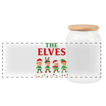 Ivory Colorful Christmas Train - Panoramic Cookie Jar with Wooden Lid - white - Front