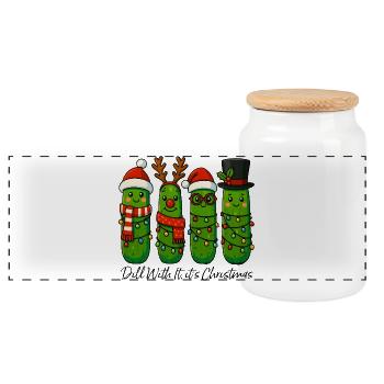 Funny Christmas Pickles Dill With It Design - Panorama Keksdose mit Holzdeckel - Weiß - Vorne