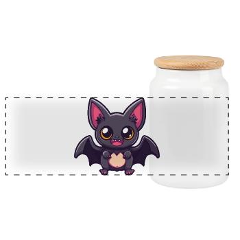 Bat Halloween Funny Comic - Panoramic Cookie Jar with Wooden Lid - white - Front