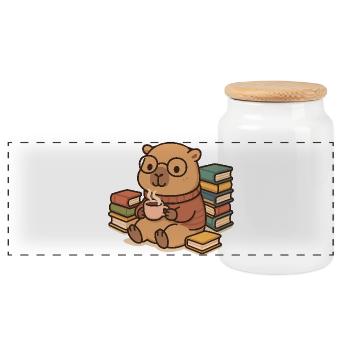 Capybara Bookworm – Livres et café ☕📚 - Boîte à biscuits avec couvercle en bois - blanc - Devant