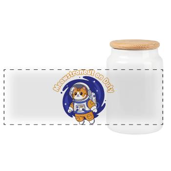 Meowstronaut On Duty - Panorama Keksdose mit Holzdeckel - Weiß - Vorne