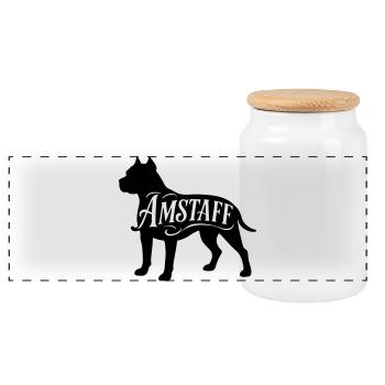 American Staffordshire Bully Great Dane Bulldog terrier - Panoramic Cookie Jar with Wooden Lid - white - Front