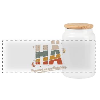HUH? Funny retro shirt with cult saying - Panoramic Cookie Jar with Wooden Lid - white - Front