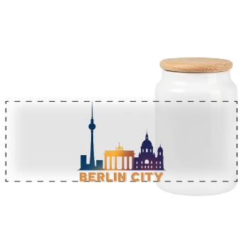 Berlin Skyline Silhouette - Panorama Keksdose mit Holzdeckel - Weiß - Vorne