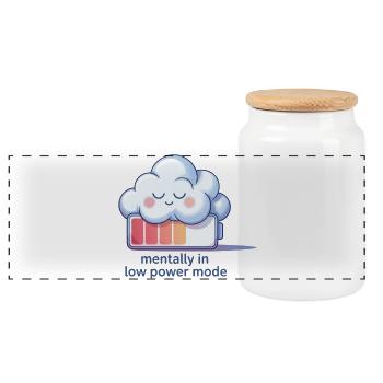 Digital Humor – Mentally in Low Power Mode - Panoramic Cookie Jar with Wooden Lid - white - Front