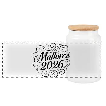Mallorca 2026 - Panorama Keksdose mit Holzdeckel - Weiß - Vorne