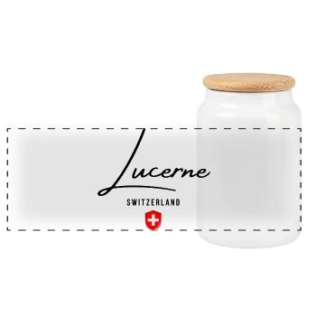 Design élégant Lucerne, Lucerne souvenir - Boîte à biscuits avec couvercle en bois - blanc - Devant