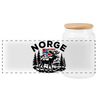 Norwegische Waldlandschaft mit Elch und Flagge - Panorama Keksdose mit Holzdeckel - Weiß - Vorne