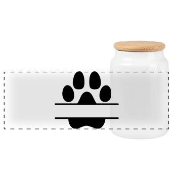 Dog Paws Name Tag - Panoramic Cookie Jar with Wooden Lid - white - Front