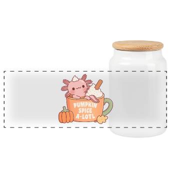 Süßer Axolotl In Kaffeetasse Kürbisgewürz A Lotl - Panorama Keksdose mit Holzdeckel - Weiß - Vorne