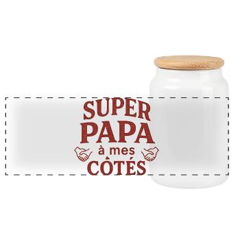 Super Papa à mes côtés - Fête des Pères - Boîte à biscuits avec couvercle en bois - blanc - Devant