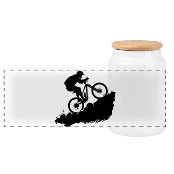 Mountainbike Cyclist Illustration Mountainbiker - Panoramic Cookie Jar with Wooden Lid - white - Front