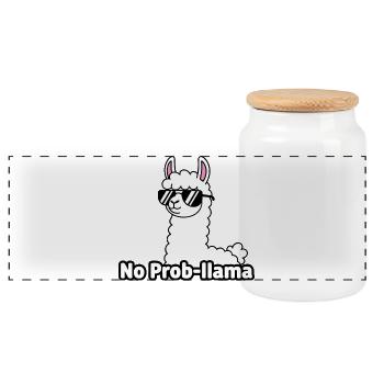 Lama mit Sonnenbrille No Prob Mama - Panorama Keksdose mit Holzdeckel - Weiß - Vorne