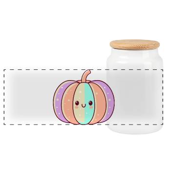 Striped kawaii pastel pumpkin - Panoramic Cookie Jar with Wooden Lid - white - Front