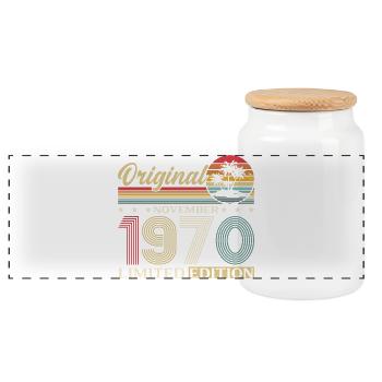 55ème Anniversaire Original Novembre Millésime 1970 - Boîte à biscuits avec couvercle en bois - blanc - Devant