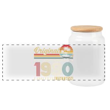 35th Birthday Original November Vintage 1990 - Panoramic Cookie Jar with Wooden Lid - white - Front