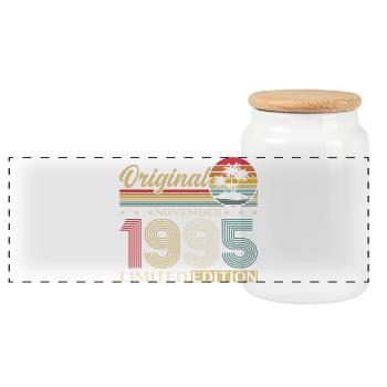 30th Birthday Original November Year 1995 - Panoramic Cookie Jar with Wooden Lid - white - Front