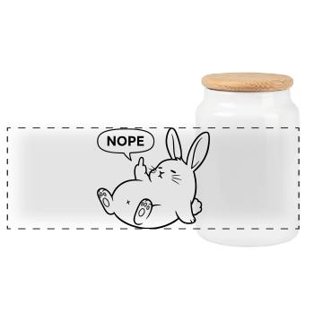 Nope Kaninchen | Freches Hasen Statement - Panorama Keksdose mit Holzdeckel - Weiß - Vorne