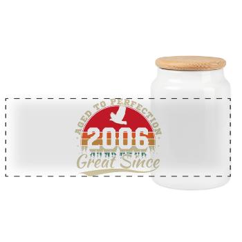 2006 Vintage Retro Birthday Gift - Panoramic Cookie Jar with Wooden Lid - white - Front