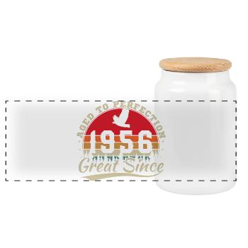 1956 Vintage Retro Birthday Gift - Panoramic Cookie Jar with Wooden Lid - white - Front